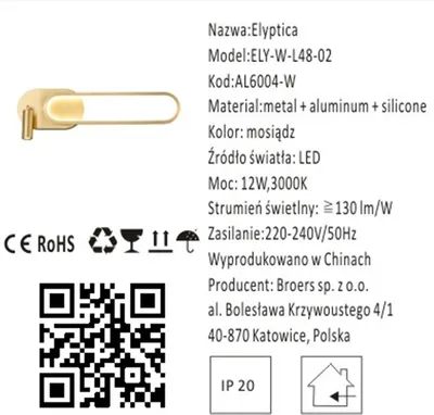 Immagine prodotto di Elyptica - Lampada da parete moderna a LED dorata 48 cm