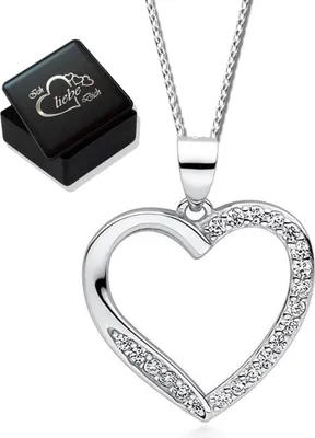 Produktbild von 50cm Herz Halskette echt 925 Sterling Silber mit Zirkonia Anhänger für Frauen Damen Kette mit Herz 925er Herzkette K867 + V8
