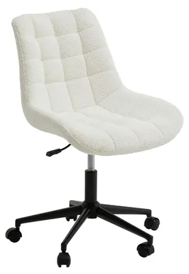 Produktbild von Drehstuhl VASILO mit Bouclé Stoffbezug, Weiß - Schreibtischstuhl höhenverstellbar, bequem gepolstert mit Teddy Stoffbezug Metallgestell mit 5 Doppelrollen Schminkstuhl für Schlafzimmer oder Homeoffice