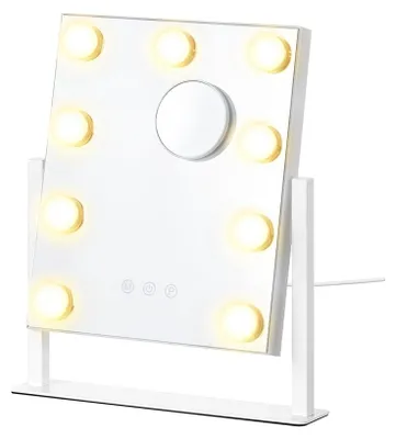 Obrázok produktu pre Zrkadlo na líčenie s osvetlením a 9 LED lampičkami | Matne biela farba | 30,5 x 6,5 x 36 cm