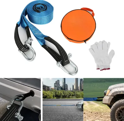 Produktbild von Fiqops Abschleppseil blau 5 cm x 5 m Tragkraft bis 8 Tonne mit 2 Karabinerhaken inkl. Tasche