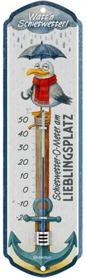 Produktbild von LANOLU Schietwetter Thermometer außen, maritimes Retro Blechschild, Garten Balkon Terrasse Wandthermometer, 8x28 cm