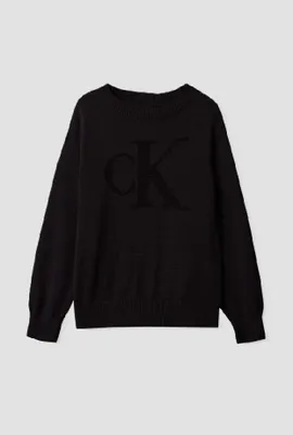 Image de Pull pour enfant Calvin Klein avec logo, couleur noire