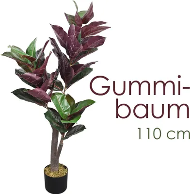 Obrázok produktu pre Gumovník Gumovník Umelá rastlina Umelá rastlina 110 cm Umelý kvet Vnútorná dekorácia Umelá rastlina ako skutočná v kvetináči Decovego