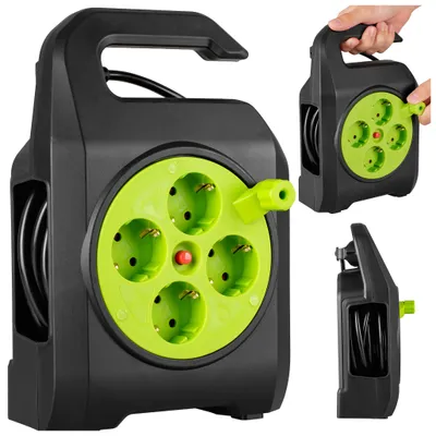 Produktbild von Vayox Kabeltrommel 10m 4-Fach Schuko IP20 | Indoor Verlängerungskabel mit Thermoschutz | Mini Stromkabel Aufroller für Haushalt Werkstatt