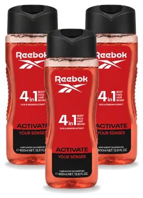 Productafbeelding van 3 x Reebok Activate Your Senses 4-in-1 douchegel - 400 ml - Voordeelverpakking - 3 stuks