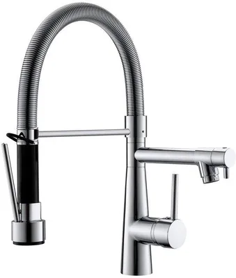 Image de Robinet de cuisine chromé avec douchette pivotante, becs verrouillables, rotation à 360 degrés, extractible