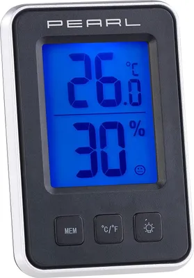 Produktbild von Digitales Thermometer + Hygrometer Wetterstation Raumklima blau beleuchtetes Display Feuchtigkeitsmesser Minimum-/Maximum-Speicher für Temperatur und Luftfeuchte