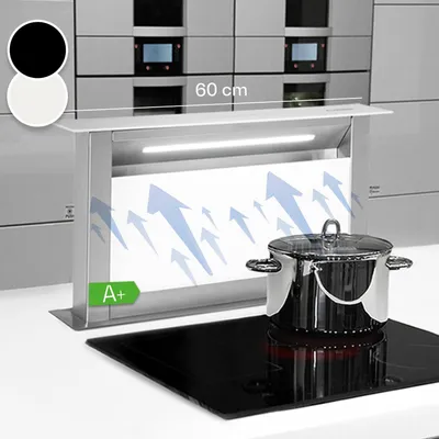 Produktbild von Klarstein Downdraft-Dunstabzugshaube, Versenkbare Abzugshaube, Extrem Leise Dunstabzugshauben mit Filter, Dunstabzugshaube 60cm, Umluft/Abluft Dunsthaube mit 10 Stufen, Dunstabzug 576 m³/h Luftstrom