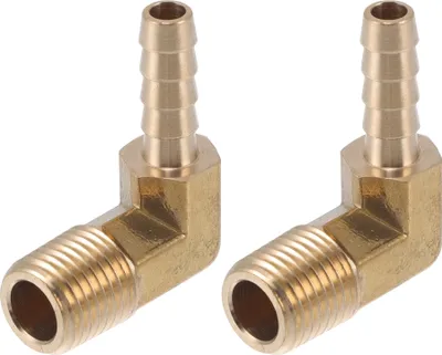 Produktbild von Messing Schlauchstutzen 1/4" 1/4"NPT 90 Grad Männlicher Winkelverbinder für Luft Wasser Öl Gas Kraftstoff 2 Stück Goldton