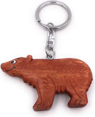 Produktbild von Onwomania Schlüsselanhänger aus Holz Bär Eisbär Braunbär Tier Säugetier Raubtier Anhänger Charm