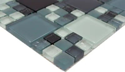Produktbild von Handmuster Mosaikfliese Transluzent grau schwarz Kombination Glasmosaik Crystal grau schwarz grau matt MOS78-0204_m