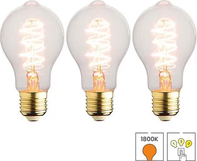 Produktbild von 3-er Set LED-Lampen E27 | 3-stufig dimmbar | 5,5 Watt | 1800K extra warmweiß | A60 | Hell | Spiralförmige Glühwendel | Lybardo