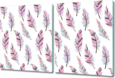 Produktbild von Glas-Herdabdeckplatte Glaskeramikkochfeld-Abdeckung Spritzschutz - 2x 40x52 cm - Federn rosa und weiß
