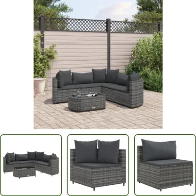 Produktbild von The Living Store 6-tlg. Garten-Sofagarnitur mit Kissen Grau Poly Rattan