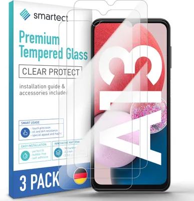 A product package for screen protectors for a Samsung Galaxy A13 phone.