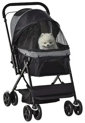 Immagine prodotto di Passeggino per cani Passeggino per cani di piccola taglia e gatti Passeggino per animali domestici Passeggino per gatti Oxford Nero 76,5 x 52 x 95 cm