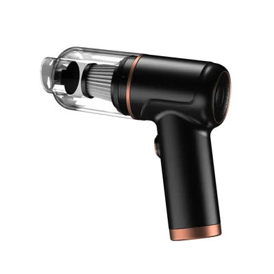 A black and copper handheld vacuum cleaner is shown against a white background.