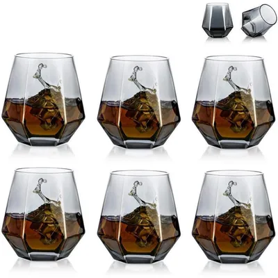 Productafbeelding van Whiskyglazen, set van 6. Schuin model, geschikt voor Scotch whisky, inhoud 300 ml, rookgrijze kleur