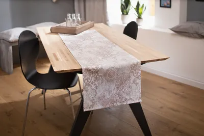 Produktbild von Tischläufer 'Ornament' Tischtuch, Tischdeko Barock-Look, creme, Rosé 40 x 140 cm