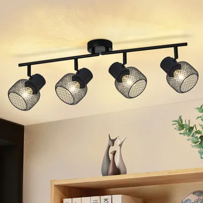 Produktbild von ZMH Deckenleuchte Schwarz Metall 4 Flammig Vintage E27 Deckenstrahler  Deckenlampe  Drehbar 330° Strahler Innen für Flur Wohnzimmer Schlafzimmer Küche