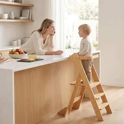 Imagen del producto de Torre de aprendizaje Montessori plegable, de madera, en colores naturales