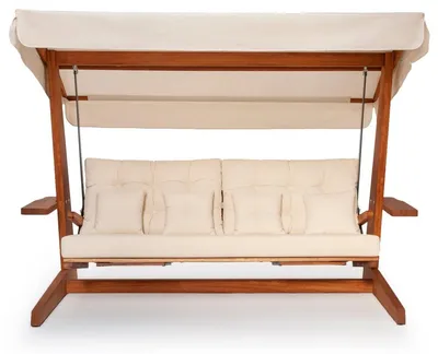 Produktbild von Casa Padrino Luxus Hollywood Schaukel Beige / Braun - Wetterfeste Garten Schaukel mit Sonnendach - Garten Terrassen Hotel Möbel - Luxus Qualität