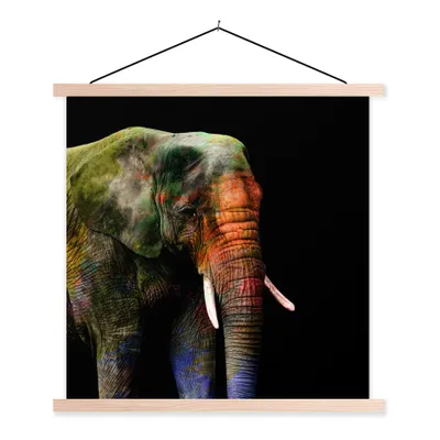 Produktbild von MuchoWow® Textilposter Elefant - Farben - Tier 40x40 cm mit holzfarbenen Rahmen - Posterleiste
