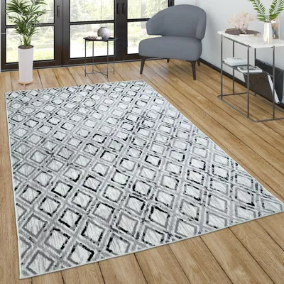 Produktbild von Teppich Wohnzimmer Kurzflor Vintage Modernes Skandinavisches Muster Grau Creme Grösse 60x100 cm