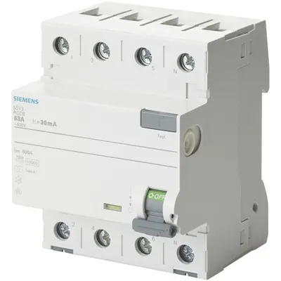 Immagine prodotto di Siemens FI TIPO A KURZZEIT 4P 63A/30MA (5SV3346-6LB01)