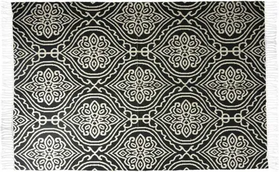 Obrázok produktu pre Koberec so strapcami 120x80 cm čierny biely obdĺžnikový bavlnená juta