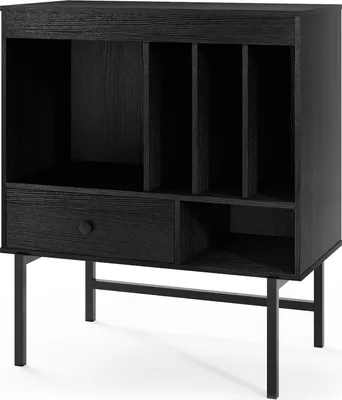 Productafbeelding van COSTWAY Platenrek, vinylopslagkast met open vakken, albumhouders en een lade, bijzettafel, 70x36x80cm, zwart