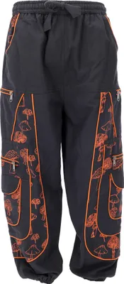 Produktbild von Goahose, Herren Yoga Hose, Bequeme Freizeithose mit Pilzdruck - Schwarz/orange, Baumwolle, Größe: L