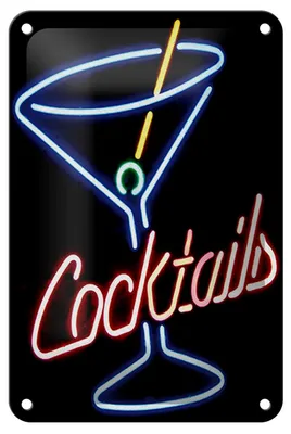 Produktbild von Blechschild Alkohol 12x18cm Cocktails Neon Strohhalm