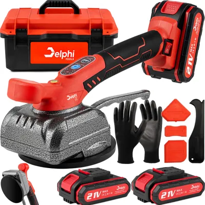 Produktbild von DELPHI Sada vibrátorov na dlaždice 2x 21V akumulátorový obkladač elektrický - 130 mm prísavka 800w 80kg adsorpčná prísavka na dlaždice