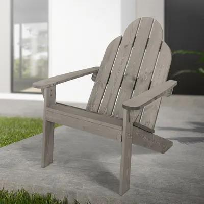 Produktbild von ECD Germany Gartenstuhl Adirondack, 92,5x69,5x89 cm, Grau, aus Massivholz, wetterfest, Gartensessel mit extrabreiten Armlehnen und komfortable Rückenlehne, Gartenmöbel für Garten Balkon und Terrasse