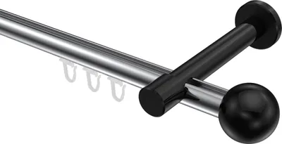 Produktbild von Interdeco Innenlaufstange / Gardinenstange mit Innenlauf Chrom / Schwarz, Typ Prestige Luino (Kugel), 20 mm Ø 1-läufig, 220 cm