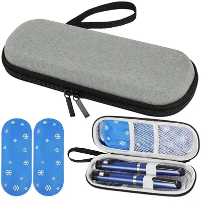 Produktbild von Insulin Kühltasche mit 2 Kühlakkus, Grau, 20x7x5 cm