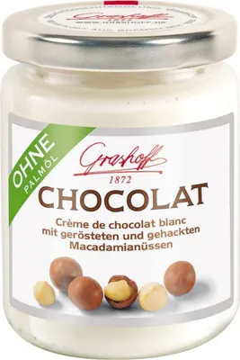Immagine prodotto di Crema di cioccolato CIOCCOLATO con cioccolato bianco e noci di macadamia di Grashoff, 235g