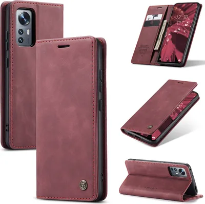 Obrázek produktu pro Xiaomi 12 Case, retroPolyuretankožené pouzdro s funkcí stojánku Ochranné pouzdro pro Xiaomi 12 / 12X / 12S Red