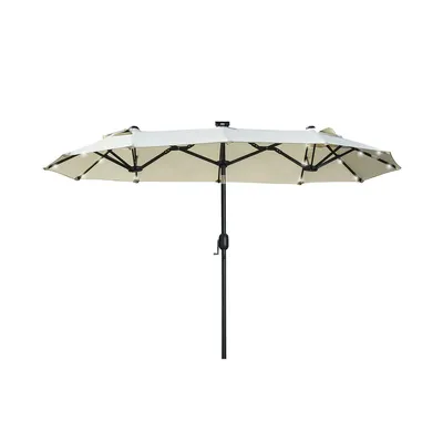 Produktbild von Sonnenschirm mit LED Verstellbarem Neigungswinkel Solar Marktschirm Gartenschirm Doppelsonnenschirm 295 x 219cm Beige