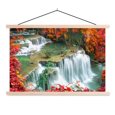 Produktbild von MuchoWow® Textilposter Bäume - Wasserfall - Herbst - Natur 60x40 cm mit holzfarbenen Rahmen - Bilder