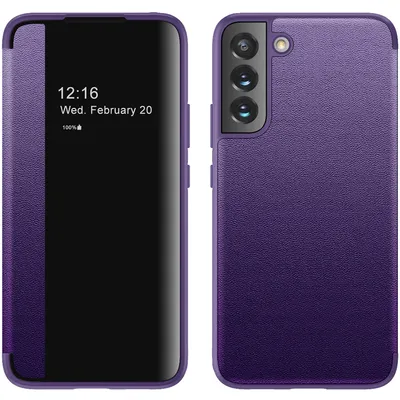 Obrázek produktu pro Pouzdro pro Samsung Galaxy S22 5G tenkéPolyuretankožené klopové pouzdro s okénkem pro zobrazení Fialová