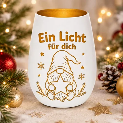 Windlicht mit Kabouter, Stern und Lichtbotschaft, 11,7 x 8,5 cm