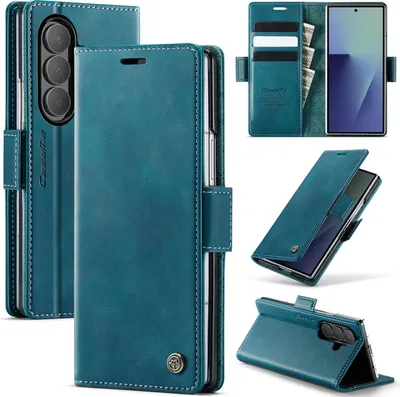 Produktbild von Handyhülle für Samsung Galaxy Z Fold 7 Hülle Leder mit RFID Schutzhülle Klapphülle Magnet Kartenfach Standfunktion Blau
