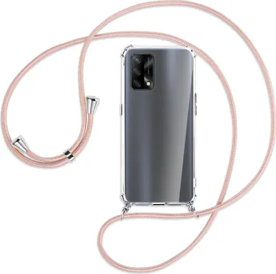 Produktbild von Handykette Backcover-Schutzhülle mit Band (Metall silberfarben) für Oppo A74 4G, Oppo F19 4G - roségold
