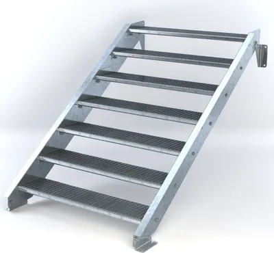 Produktbild von Stahltreppe 7 Stufen bis Höhe 140 cm, Laufbreite : 120 cm kein Geländer ST 1 (31 / 31 mm)