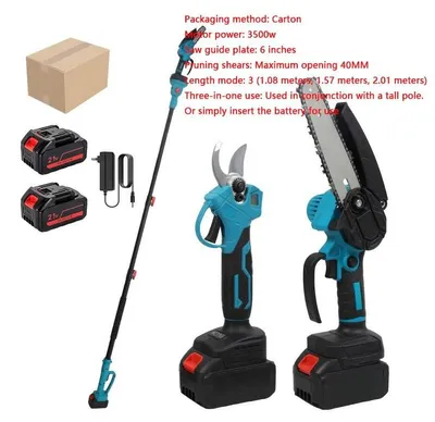 Obrázek produktu pro Elektrická vysokohorské řetězové pily - Teleskopická řetězová pila o délce 20 cm - Napájení z baterie - Prodlužovací tyč o délce 3 metry - Pro řezání stromů a větví - Součástí balení je baterie - Styl G