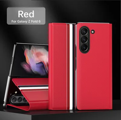 Produktbild von Handyhülle für Samsung Galaxy Z Fold 6 Leder Hülle mit Ständer und Kartenschlitz Rot