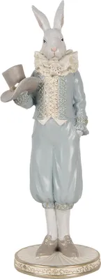 Produktbild von Clayre & Eef Dekorationsfigur Kaninchen 31 cm Weiß Blau Kunststoff
